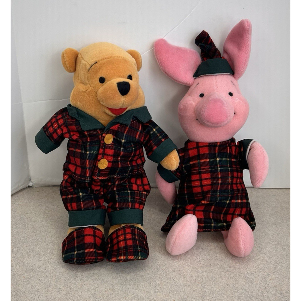New Vintage Disney Store Christmas Morning Winnie the Pooh & Piglet Beanies Plus
